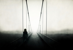 Человек, мост, в туман