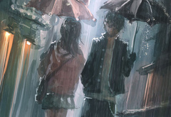 Рисунок, дождь, аниме, пара